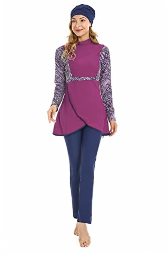 Trajes de baño Musulmanes para Mujer Cuerpo Completo Islámico Burkini Traje de baño Modesto Deporte Traje de baño de Manga Larga (XL,J1)