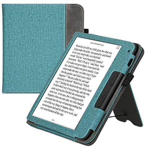 kwmobile Hülle kompatibel mit Tolino Vision 6 Hülle - Flip Case mit Handschlaufe - Kunstleder Cover - Petrol Dunkelgrau