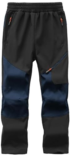 Bambini Snow Ski Pants Hiking Ragazzi Ragazze Outdoor Impermeabile Windproof Fleece Caldo Snowboard PantsBlack+Dark Blue-152-158