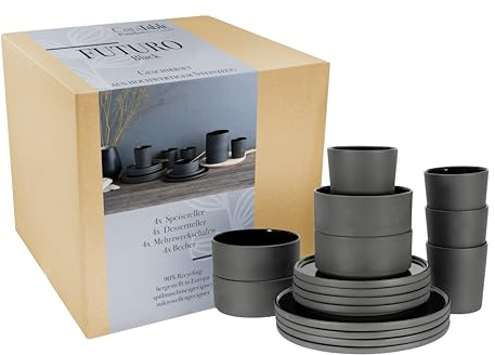 CreaTable, 21539, Serie Futuro, 16-teiliges Geschirrset, Kombiservice aus Steinzeug, spülmaschinen- und mikrowellengeeignet, Made in Portugal
