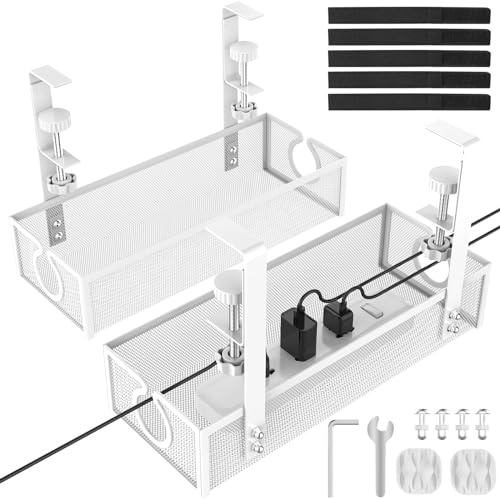 DECOHOME Plateau de gestion des câbles sous le bureau, panier de câbles en maille sans perçage pour la gestion des câbles et des multiprises, boîte multiprise, organisateur de fils pour la