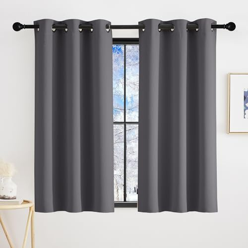 KGORGE Scheibengardinen für Kleine Fenster 2 Stücke 120 x 90 cm(HxB) Thermovorhang Kurzvorhang Grau Blickdicht Bistrogardine Küche Verdunklungsvorhänge mit Ösen Küchengardinen