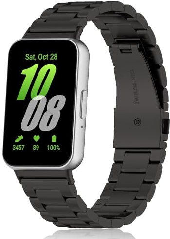 SeNool Armband für Samsung Galaxy Fit 3, [Metall Ersatzband] [Hohe Qualität Edelstahl] [Schweiß und Korrosionsbeständig] [Doppelte Faltschließe], Bänder für Samsung Galaxy Fit 3 - Schwarz