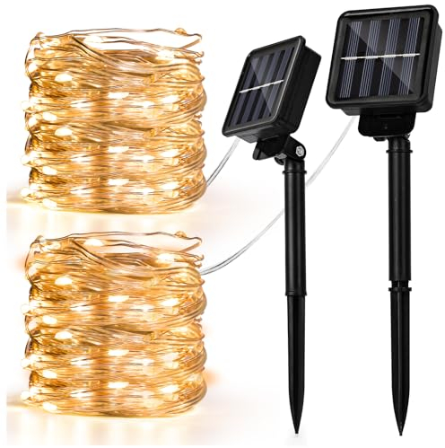 Wantli Luci Solari Da Giardino, 2 x 7m 50 LED 8 Modalità, Catena Luminosa Di Filo Di Rame, Luci Stringa Energia Solare, Luci da Esterno Giardino Solari, Per Giardino