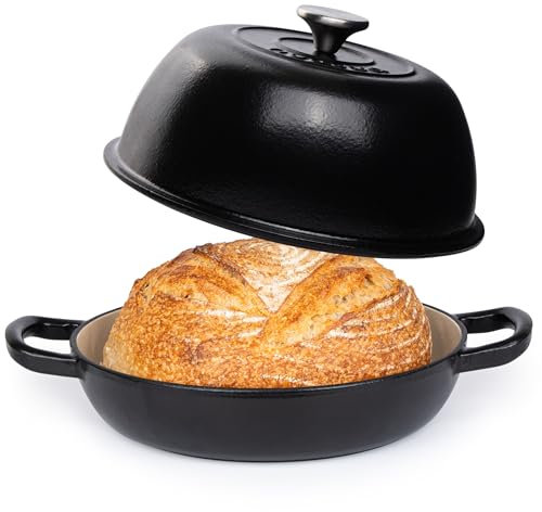 Enamelled Cast Iron Dutch Oven Pot – Dutch Oven For Sourdough Bread Baking – Cast Iron Bread Pot – Black, 6 Quarts, 26cm – by Nuovva
