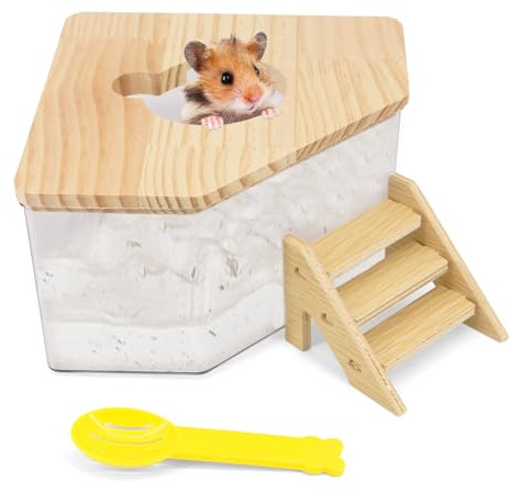 Okdance Hamster Sand Bath Box with Stair Cute Transparent Hamster Bath Container for Small Animal Toilet Bathtub Hamster Dig Box for Gerbil Hedgehog Guinea Pig Hamster Accessories