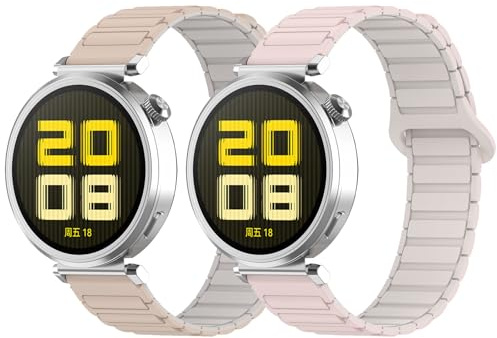 Armband für Garmin Forerunner 265S/255S/255S Music Ersatzband Uhrenarmband, 18mm Armbänder für Garmin Venu 3S/Venu 2S/Vivoactive 4S/Vivomove 3S Smartwatch Zubehör (Rosa+Beige)