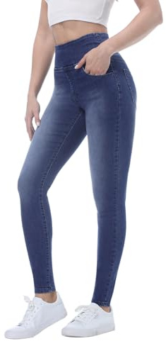 Chasehot Jeans Donna Elasticizzati, Jeggings Donna Treggings Leggins a Vita Alta Skinny Aderenti Pantaloni Stretti Slim Jeggings Ankle con Tasche, Blu Scuro Sbiadito-M