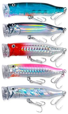 VOANZO 5 Pezzi Esche da Pesca con Visiera 7,2 cm Popper Esche da Pesca in Mare Esche Artificiali galleggianti per luccio, spigola, Salmone, persico