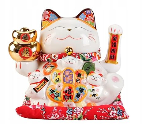 GATO DE SUERTE CHINA de cerámica de 11 pulgadas con brazo oscilante (28 cm) MANEKI NEKO