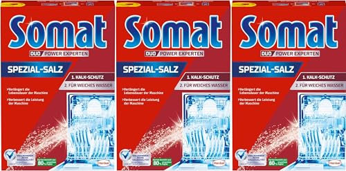SOMAT 5in1 Spezial-Salz im Vorratspack, Spülmaschinensalz für weiches Wasser, Wasserenthärter für die Spülmaschine wirkt gegen Kalk für glänzende Ergebnisse (3 x 1,2 kg)