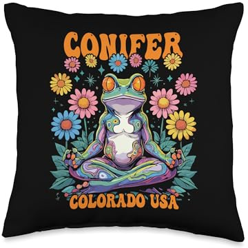 Conifer Colorado USA Frog Chill Zen Design Throw Pillow