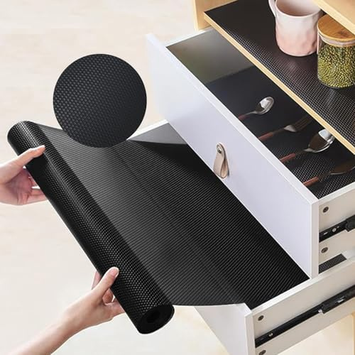 Bocguy Alfombrilla antideslizante para cajones, 45 x 500 cm, de EVA, para cajones, resistente al agua y no, para estantes, armarios, cajones, nevera (negro)
