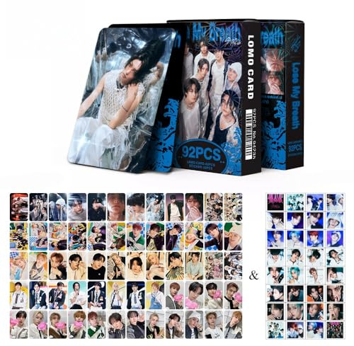 SKZ 60 Pcs Photocards +32 Pcs Sticker song album Collection stray-kids 92pcs Postcards Felix Bangchan Hyunjin Photo Cards (Lose my Breath)