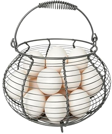 Cestino Per La Raccolta Delle Uova | Portauova Vintage in Filo Intrecciato | Con Manico In Filo Metallico Per Uova | Per Il Picnic La Fattoria Il Giardino Raccolto La Pasqua Natale La Frutta La