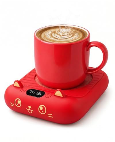 Mug Warmer, Electric Coffee Cup Warmer Plate, Red | 4 Temperature Settings, Auto Shut Off, Desk Beverage Warmer for Coffee, Tea, Water, Milk and Cocoa, Candle Warmer Function
