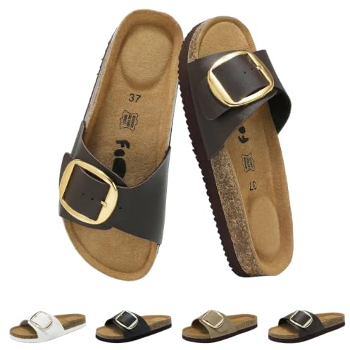 chetoria Sandales Femme Cuir Véritable Semelle Liège Boucle Élégant Mules | Plage Vacances Travail Ville Sandales Été Confortables Cuir Véritable 36-42