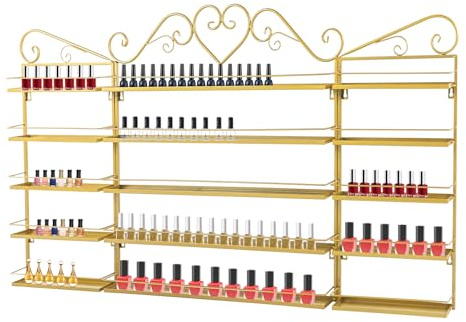 Scaffale da parete per smalti, 5 ripiani, in metallo, da parete, per cosmetici, decorazione per salone di unghie, 65 cm, ideale per saloni di bellezza e casa