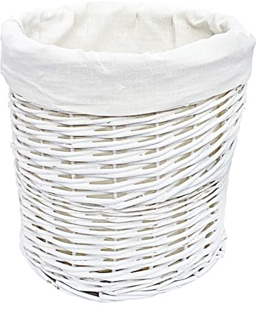 Shabby Chic White Wicker Waste Paper Basket Bin +Lining