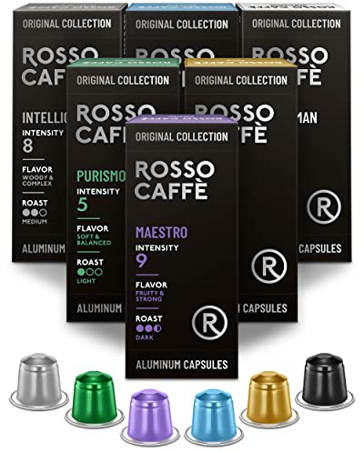 ROSSO CAFFÈ Nespresso 60 Capsules, 6 Variétés Premium Espresso Assortiment, Capsules Café compatibles Nespresso, compatible avec Machines Originales