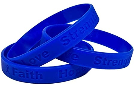10 Colon Cancer Awareness Blue Ribbon Bracelets 100% Medical Grade Silicone Bracelet - Latex and Toxin Free - (10 Bracelets)