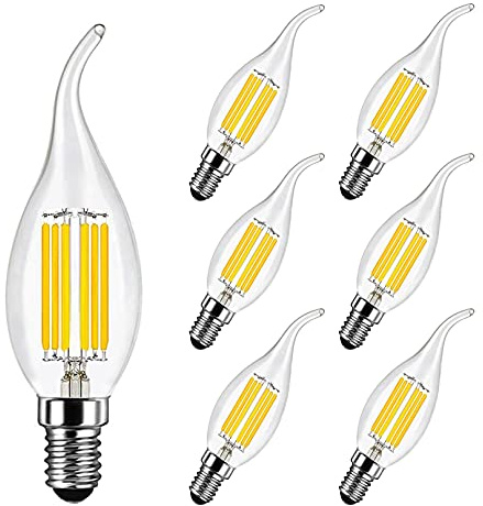 MAYCOLOR E14 Kerze LED Lampe 6W Ersetzt 60W, 600 lumen, Kaltweiß 6500K, E14 Edison Vintage Ideal für Kronleuchter und Kristalllichter, AC 220-240V, Nicht Dimmbar, Glas, 6er Pack