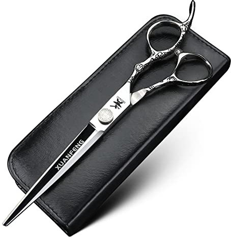 XUANFENG Forbici per capelli con manico a rosa, 7 pollici, forbici professionali da taglio e diradamento in acciaio 9CR18, adatte per barbieri e famiglie (forbici da taglio argento)
