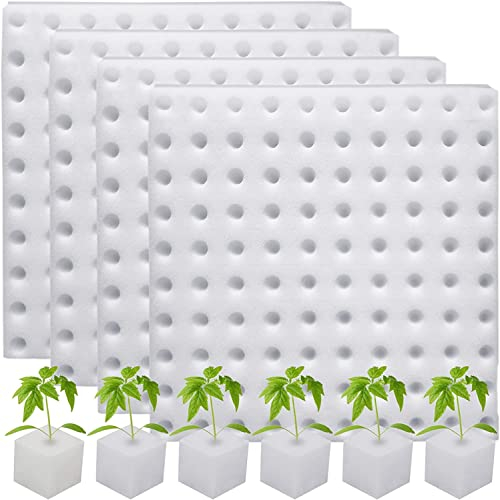 SevenMye 400 Pcs Hydroponic Sponge Planting Tool - Square Seedling Sponges for Greenhouse & Small Bud Growth, White