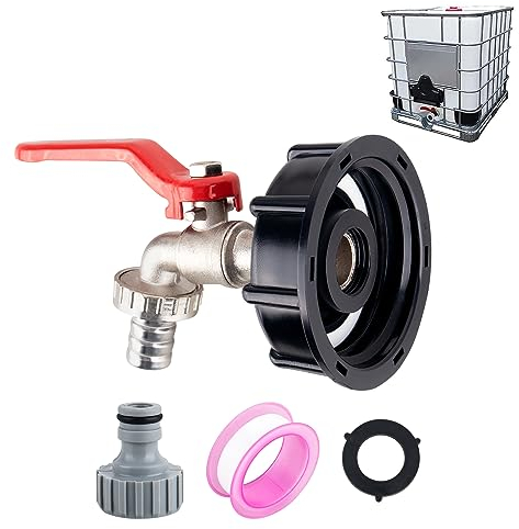 Robinet IBC S60X6 pour Cuve 1000L avec Raccord de Tuyau 1/2 - Adaptateur de Réservoir en Alliage d'Aluminium avec Embout en Plastique pour Jardin