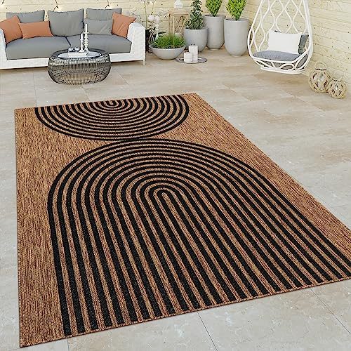 Paco Home Outdoor Teppich Wetterfest Wohnzimmer Küchenteppich Balkon Flachgewebe Boho Muster Geometrisch Bogen Schwarz Braun, Grösse:80x150 cm