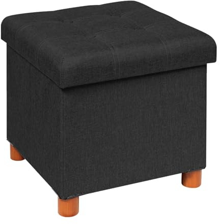 B FSOBEIIALEO Storage Ottoman with Tray, Foot Stools and Ottomans with Legs, Storage Cube Seat Linen Black 15