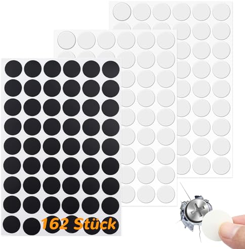 162 Stück Schraubenloch rund Aufkleber, 21mm Schrauben Abdeckkappen Selbstklebend, Weiss und Schwarz PVC Schrauben Abdeckkappen für Möbel Schrank Tür Schreibtische