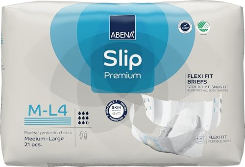 Abena Slip Flexi-Fit Premium Incontinence Briefs, Level 4, (Medium to Extra Large), Medium/Large, 21 Count