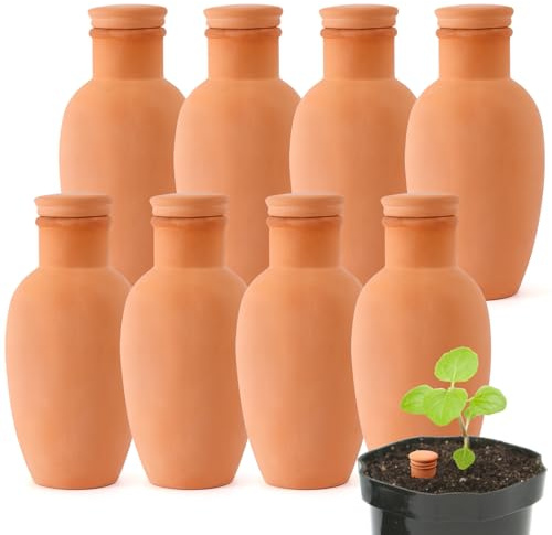 8pcs Ollas Self Watering Terracotta Planter Terra Cotta Clay Watering Spikes for Indoor Outdoor Plants - Large Reservoir Bulbs