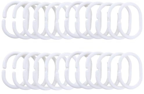TNSRAY Duschvorhangringe, 24 Stück Duschvorhang Haken, Duschringe für Duschvorhangstangen, Duschvorhang Haken Weiß Ringe in C-Form für Duschfensterstange, Duschringe für Duschvorhangstangen