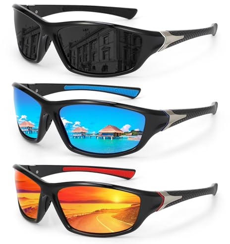 Hifot Gafas de Sol Hombre Polarizadas 3 Piezas, Gafas Polarizadas Pesca, Gafas Deportivas Ciclismo Running, Lentes de Sol para Hombre Mujer, Sunglasses Men Women