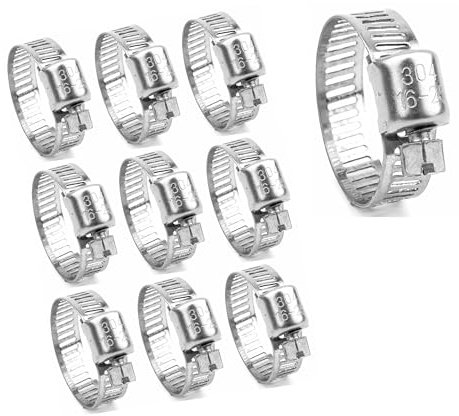 Rohrschellen Schraubzwingen Set,304 Edelstahl Schlauchschellen 10 Stück 16-25mm Einstellbare Schellen Schläuche Rohre,Schlauchklemmen Schellen für Benzinschlauch,Haus Gasrohr & mehr Hose Clamp