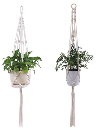 FOSDICK 2 Pezzi Porta Piante da Appendere, Porta Vasi da Appendere Corda di Cotone, Vasi Sospesi per Piante, Vaso Sospeso per Piante Interno, Porta Piante da Parete per Balcone e Fiori Decorazioni