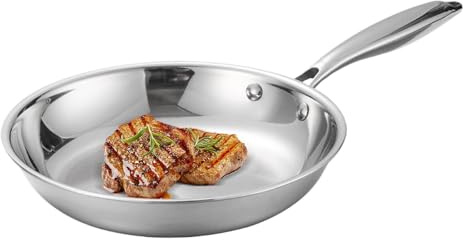 Moreeulsi Stainless Steel Frying Pan, 28cm Deep Cooking Skillet, Oven Safe