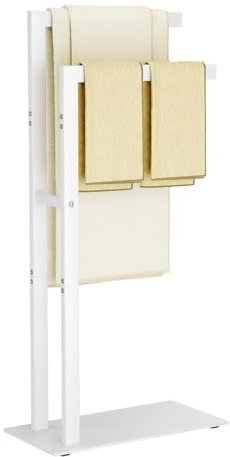 Yawinhe Porte Serviettes sur Pied, Support Salle de Bain, avec 2 Barres, en Acier Inoxydable, pour Vêtements, Couvertures, 40x20x80cm, Blanc, SMJ003W