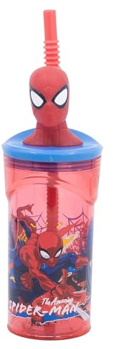 STOR Spiderman 360 ml Reusable Children's Cup with Straw and Lid with 3D Figurine