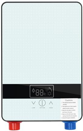 Chauffe-eau instantané de douche, chauffe-eau électrique instantané, 6500 W, pour salle de bain, douche, salle de bain 0-55 °C, 29 × 19 × 6,5 cm