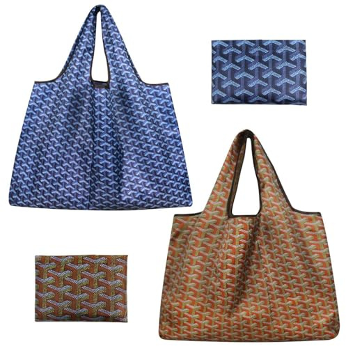 NIDHFG 2-Piece Large-Capacity Waterproof Foldable Shopping Bags, Blue & Brown, Modern Unisex Classic Modern TOTE Bags