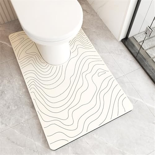 Treer Alfombrilla Baño Antideslizante Forma de U, Alfombra Diatomita Baño Alfombra para Inodoro WC, Lavable Suave Absorbente, para Ducha y Aseo -Minimalismo (Abstracto,55x50cm)
