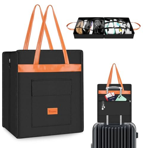 Yotako Schuhtasche für Reisen mit Ledergriff, tragbarer Schuh-Organizer mit Taschen, 3-in-1 Hänge-Gepäck-Schuh-Aufbewahrungstasche, Reise-Schuhtasche für Damen und Herren, passend für 6 Schuhe