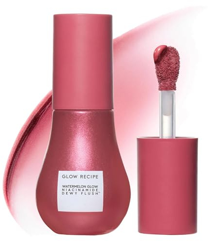 Glow Recipe Niacinamide Dewy Flush Tinted Liquid Blush Serum - Glowy Blush for Cheeks to Smooth, Hydrate & Brighten - Liquid Korean Makeup with Buildable, Warm Berry Plum Tint - Berry Flush (0.4 oz)