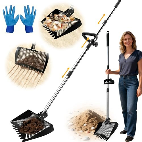 Large 12-Inch 2-in-1 Chicken Poop Scooper & Rake with Handle, Heavy-Duty Metal Chicken Coop Scoop for Sand(35-68), Chicken Coop Rake Cleaning Tools, Sifting Shovel Goat, Chicken Cleaning Tools