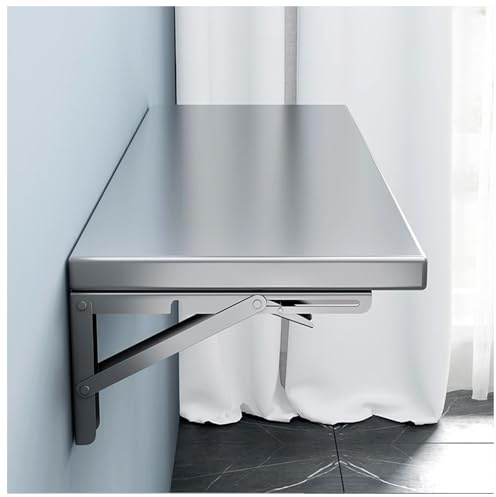 Mesa plegable de pared de acero inoxidable para ahorrar espacio, mesa de comedor para exteriores, 304 INOX, color plateado, 110 x 30 cm, perfecta para espacios pequeños