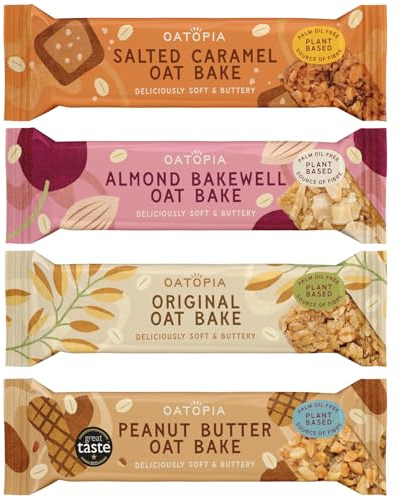 Oatopia Flapjack Bars Oat Bakes – Soft Baked Oat Bars – Snack Bars – Source of Fibre Oat Flapjacks –Variety Multipack 4x60g – Plant Based – Suitable for Vegans – Breakfast & Holiday Essentials