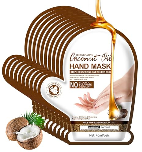 HEUIOP 10 Pairs Hand Mask Gloves, Moisturising Gloves with Coconut Oil & Vitamin E, Hand Masks for Dry Cracked Rough Hands Repair